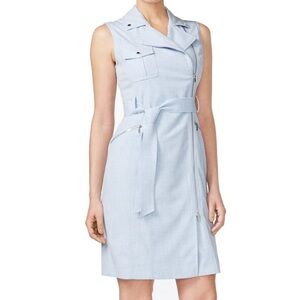 NWT Calvin Klein Blue Womens Asymmetrical-Zip Belted Sheath Dress SIZE 6